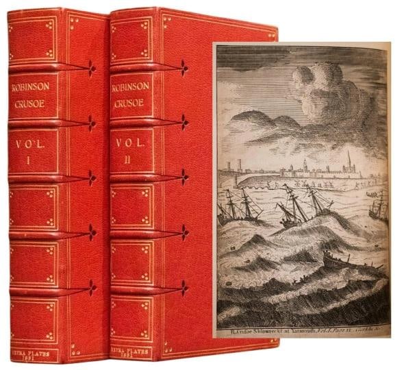 1831 Robinson Crusoe Daniel Defoe Bound by Bayntun Extra Illustrated Fine Scarce: Binding: Leather,Place of Publication: London,Language: English,Special Attributes: Illustrated, Extra Illustrated, Fine Leather Bindings, Bound by Bayntun, 195 Years Old, Scarce,Author: Daniel
