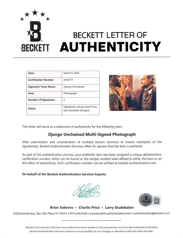 Leonard DiCaprio & Jamie Foxx Django Unchained Signed 11x14 Photo BAS #AE93771 - 2