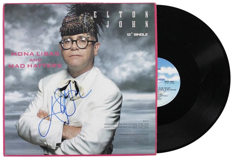 Elton John Signed Mona Lisas And Mad Hatters Album Cover W/ Vinyl (Beckett)