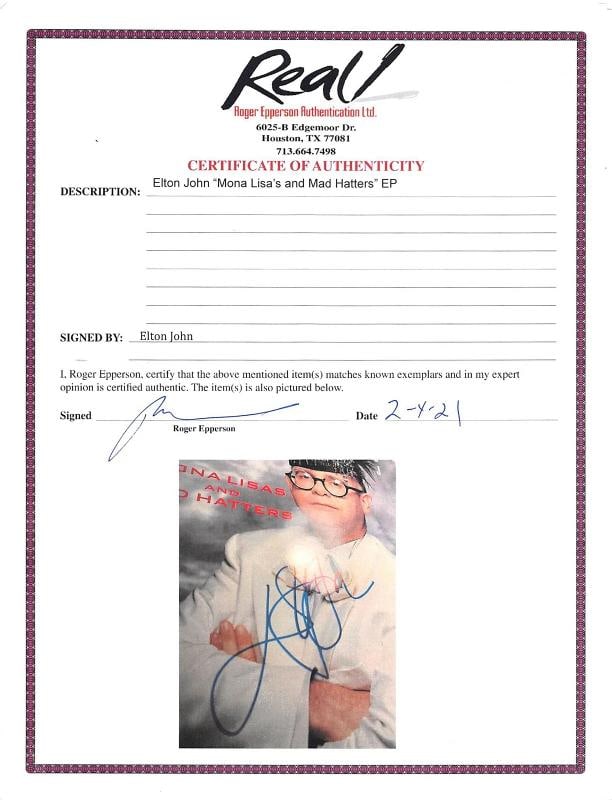 Elton John Signed Mona Lisas And Mad Hatters Album Cover W/ Vinyl (Beckett) - 7