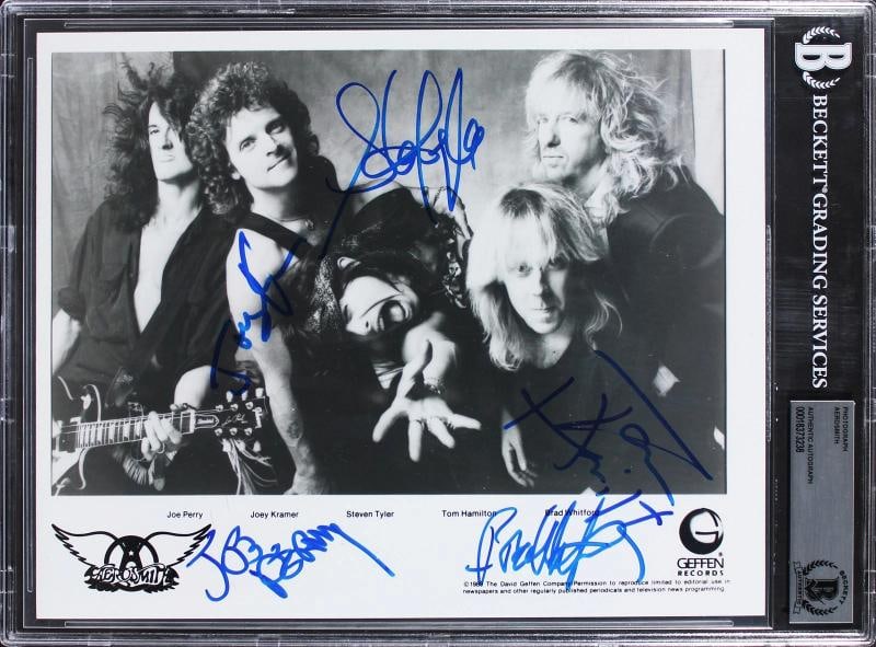 Aerosmith (5) Tyler, Perry, Hamilton, Whitford +1 Signed 8x10 Photo BAS Slabbed (1 of 2)