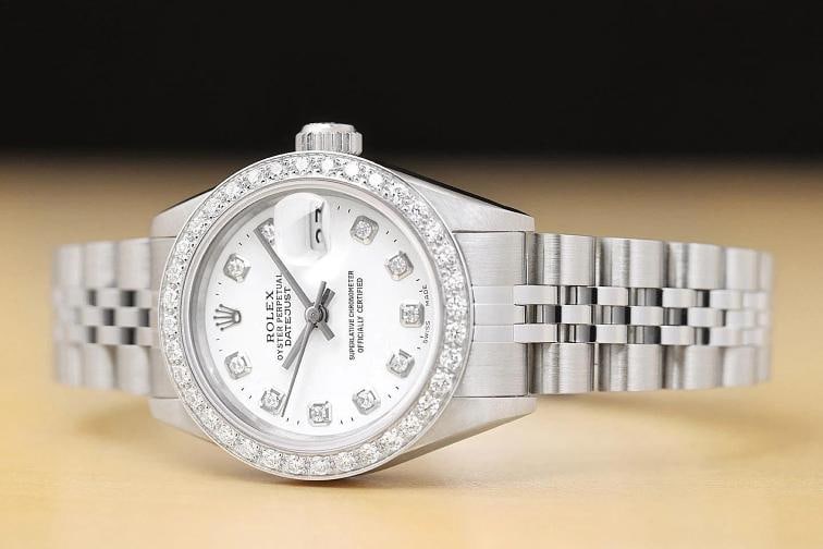 ROLEX LADIES DATEJUST 69174 WHITE DIAL 18K WHITE GOLD STEEL DIAMOND WATCH - 2