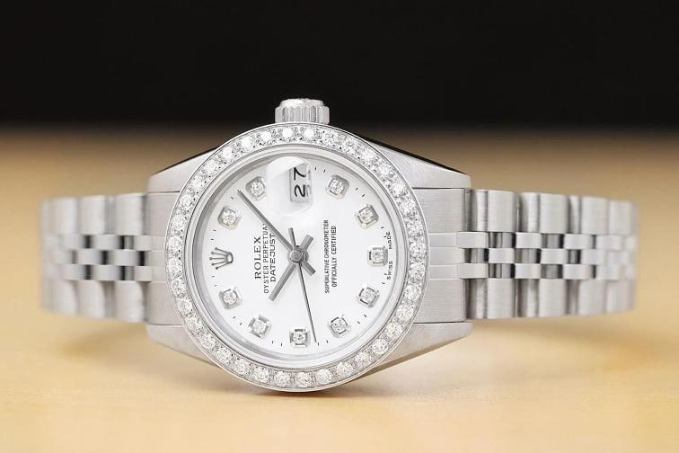 ROLEX LADIES DATEJUST 69174 WHITE DIAL 18K WHITE GOLD STEEL DIAMOND WATCH - 3