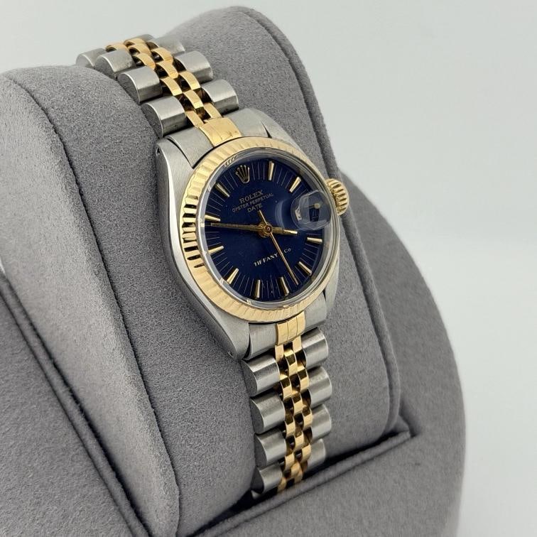 Rolex Ladies Date 6917 26mm Blue Tiffany & Co Stamped Dial 18k Yellow Gold Steel - 5
