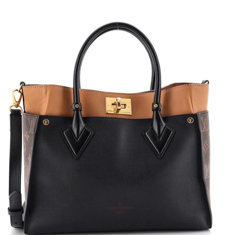 Louis Vuitton On My Side Tote Leather with Monogram Canvas MM: Accessories: With Strap Measurements: Handle Drop 4.5", Height 9.5", Width 12", Depth 5", Strap Drop 17-19" , Condition: Pre-owned - Good,Brand: Louis Vuitton,Exterior Material: Canvas Coated,