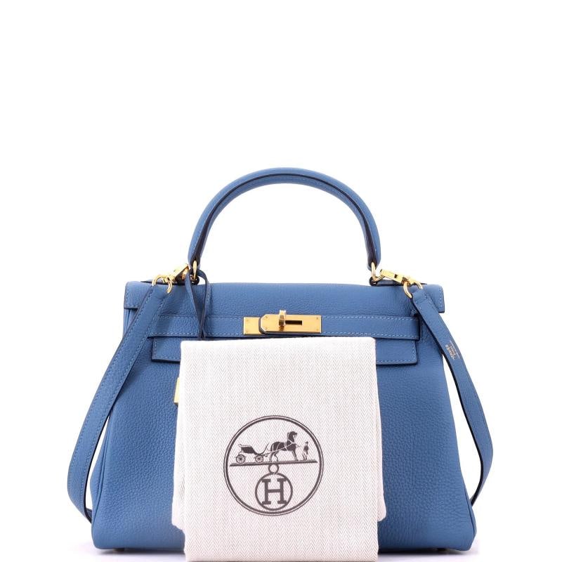 Hermes Kelly Handbag Blue Togo with Gold Hardware 28 - 2