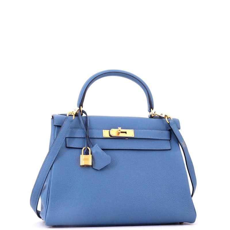 Hermes Kelly Handbag Blue Togo with Gold Hardware 28 - 3