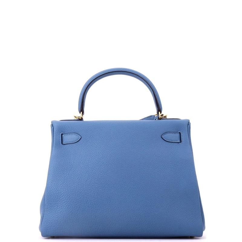 Hermes Kelly Handbag Blue Togo with Gold Hardware 28 - 4