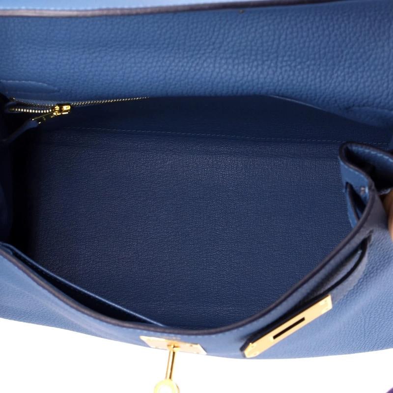 Hermes Kelly Handbag Blue Togo with Gold Hardware 28 - 6