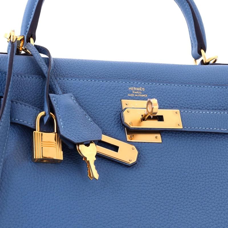 Hermes Kelly Handbag Blue Togo with Gold Hardware 28 - 7