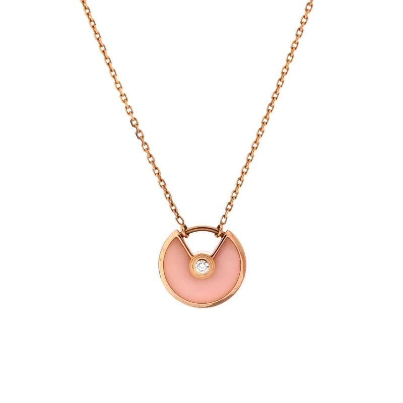 Cartier Amulette de Cartier Pendant Necklace 18K Rose Gold with Pink Opal: Measurements: Length: 15.0 - 16.25 ", Pendant Length: 11.40 mm, Pendant Width: 12.00 mm Condition: Pre-owned - Good,Brand: Cartier,Main Stone: Diamond,Metal: 18K Rose Gold,Metal Purity: 18K,Style: