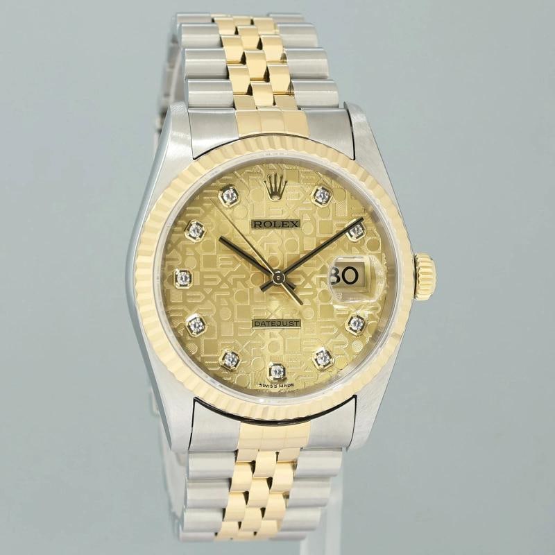 MINT Rolex DateJust 16233 Two Tone Yellow Gold Jubilee Diamond Anniversary Dial - 3