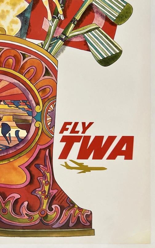 Original Vintage Poster ARIZONA FLY TWA Airline Travel Tourism David Klein LINEN - 5