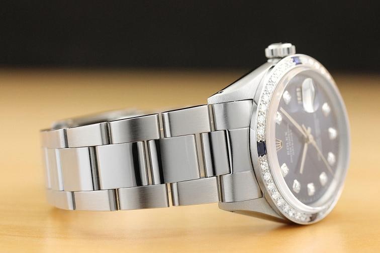 MENS ROLEX DATEJUST BLUE DIAMOND SAPPHIRE 18K GOLD STAINLESS STEEL OYSTER WATCH - 6