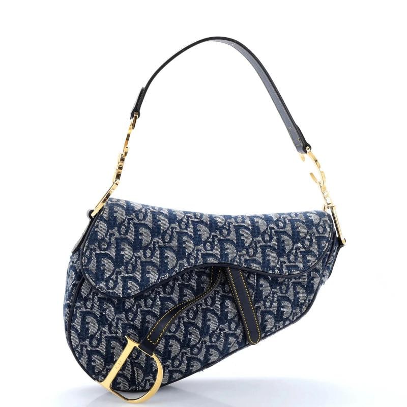 Christian Dior Vintage Saddle Bag Diorissimo Canvas Medium: Condition: Pre-owned - Good,Brand: Christian Dior,Exterior Material: Canvas Plain,Style: Shoulder Bags,Exterior Color: Blue,Department: Women,Size: Medium