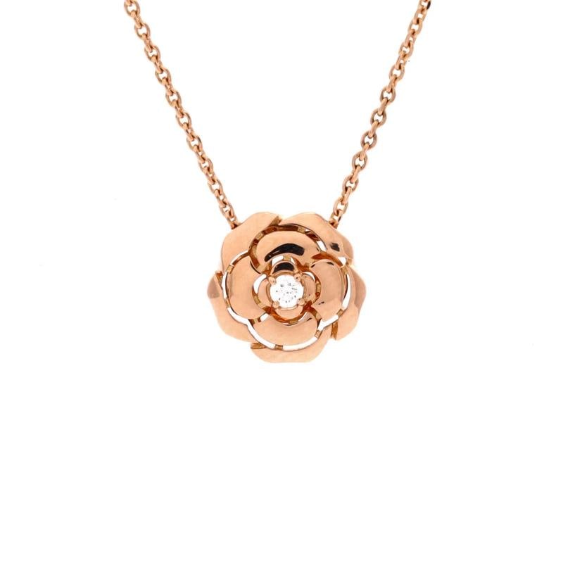 Chanel Extrait de Camellia Pendant Necklace 18K Rose Gold with Diamond: Condition: Pre-owned - Good,Brand: Chanel,Main Stone: Diamond,Metal: 18K Rose Gold,Metal Purity: 18K,Style: Pendant,Type: Necklace,Color: Rose Gold,Material: 18K Rose Gold, Diamond