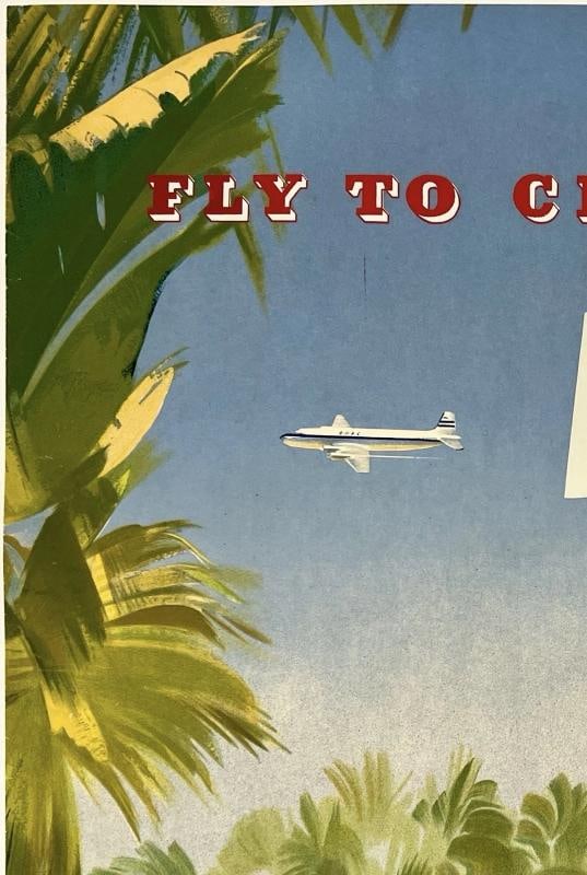 Original Vintage Poster FLY TO CEYLON BY BOAC Airline Travel SRI LANKA Linen - 2