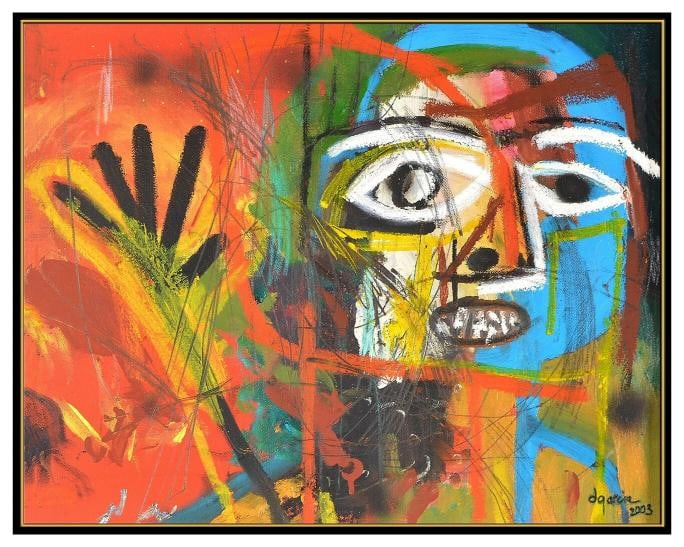 Daniel Garcia Original Signed Pastel Acrylic Painting Abstract Figure Framed Art - 2