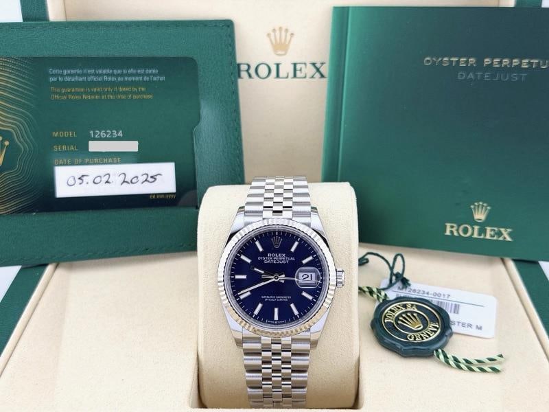 2025 Rolex Datejust 36 126234 36mm Blue Dial 18k Gold Steel Jubilee Box Papers - 12