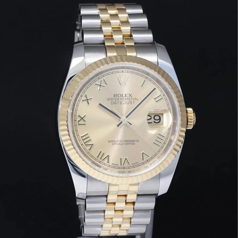 PAPERS 2017 MINT Rolex 116233 DateJust Jubilee Two Tone Gold Champagne Roman 36 - 3