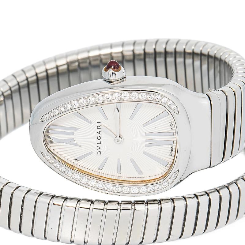 Bvlgari Serpenti SP35S SS Quartz Diamond Bezel White Dial Women Watch 23mm - 2