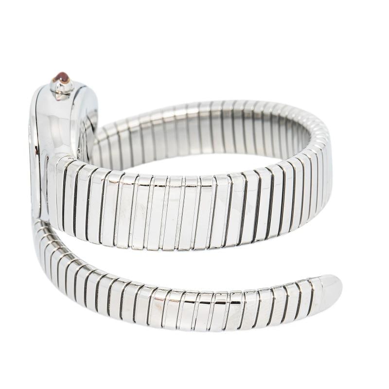 Bvlgari Serpenti SP35S SS Quartz Diamond Bezel White Dial Women Watch 23mm - 3