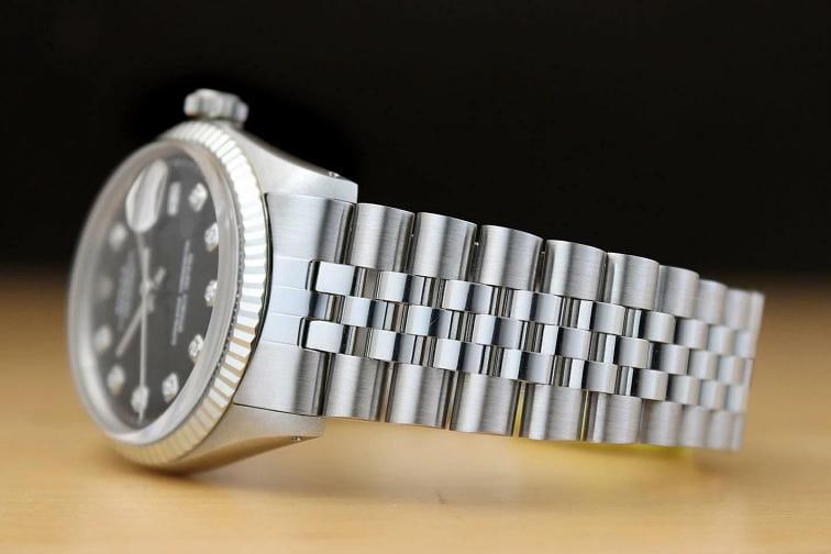 MENS ROLEX DATEJUST 1601 BLACK DIAMOND 18K WHITE GOLD STAINLESS STEEL WATCH - 4
