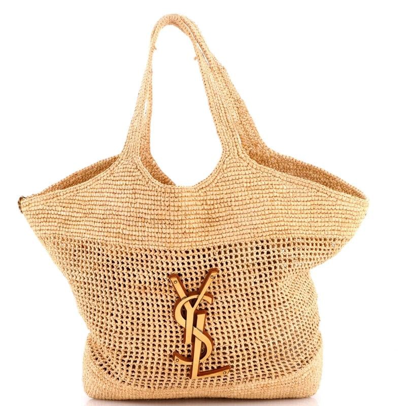 Saint Laurent Icare Shopping Tote Raffia Maxi: Condition: Pre-owned - Excellent,Brand: Saint Laurent,Exterior Material: Raffia,Style: Totes,Exterior Color: Neutral,Department: Women,Size: Maxi,Accessories: Pochette