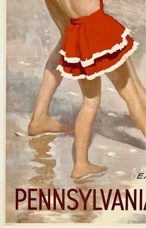 Original Vintage Poster NEW JERSEY SEASHORE - PENNSYLVANIA RAILROAD Travel LINEN - 4