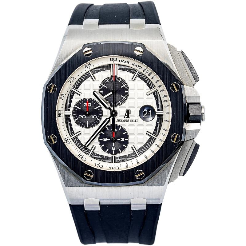 Audemars Piguet Royal Oak Offshore 26400SO Stainless Silver Dial Men Watch 44MM: Case Size 44mm Wrist Fit 7.75inches Box No Papers No Condition Ã¢â‚¬â€ Used - Like New Full Specifications Brand Audemars Piguet Customized No Serial # I51xx