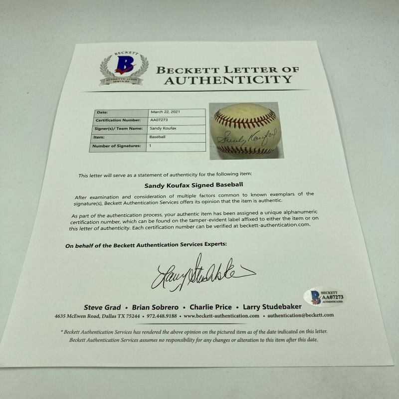 Sandy Koufax Signed Vintage National League Feeney Baseball Beckett COA - 4