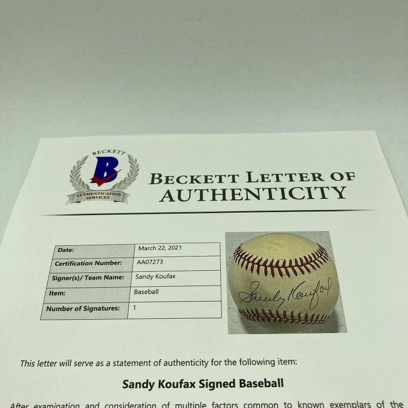 Sandy Koufax Signed Vintage National League Feeney Baseball Beckett COA - 5