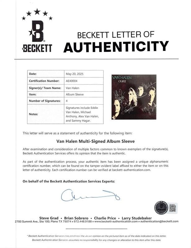 Van Halen (4) Alex, Eddie, Anthony & Hagar Signed OU812 Album Cover BAS #AE40004 - 5