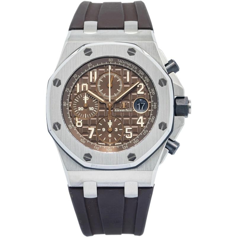 Audemars Piguet Royal Oak Offshore 26470ST SS Brown Dial Auto Men's Watch 42mm: Case Size 42 mm Wrist Fit 7 inches Box No Papers No Condition Ã¢â‚¬â€ Used - Like New Full Specifications Brand Audemars Piguet Customized No Serial #
