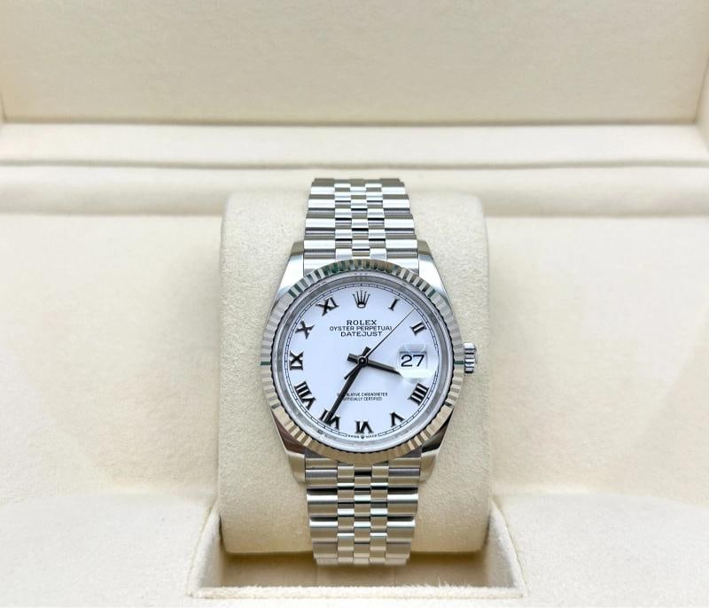 Rolex Datejust 126234 36mm White Roman Dial 18K Gold Bezel Steel Box Paper 2021 - 2