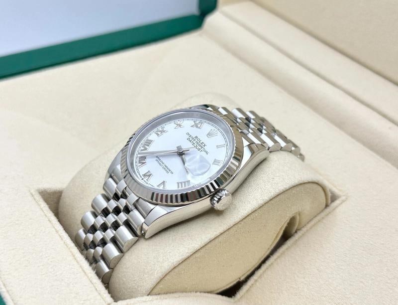 Rolex Datejust 126234 36mm White Roman Dial 18K Gold Bezel Steel Box Paper 2021 - 3