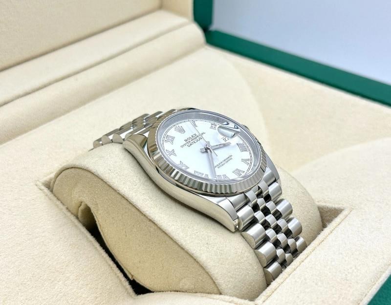 Rolex Datejust 126234 36mm White Roman Dial 18K Gold Bezel Steel Box Paper 2021 - 5