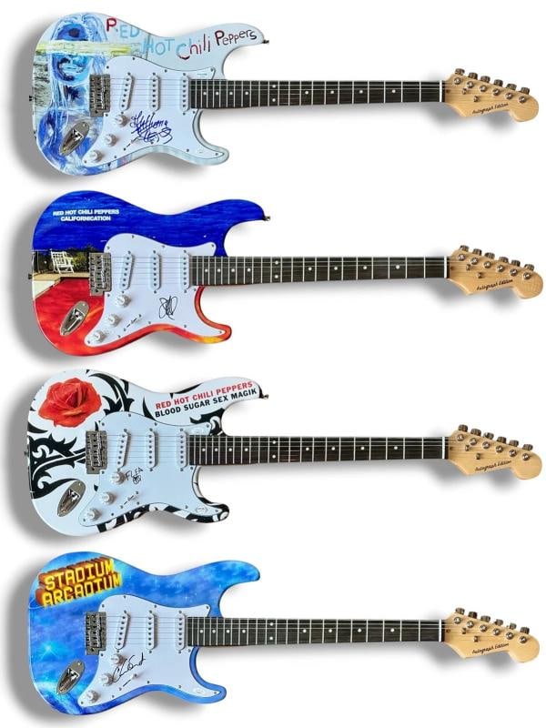 Red Hot Chili Peppers Signed Guitar Lot of 4 JSA COA Kiedis Frusciante Flea +1: Industry: Music,Signed: Yes,Autograph Authentication: James Spence (JSA),Object Type: Guitar & Guitar Pick,Original/Reproduction: Original,Country of Origin: United States You are looking at a