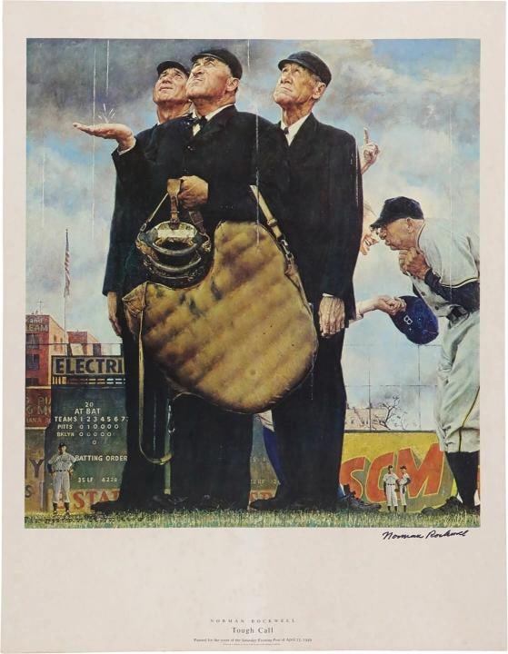 Norman Rockwell "Tough Call" Signed Baseball Lithograph Photo Beckett COA: Industry: Historical,Signed: Yes,Autograph Authentication: Beckett,Original/Reproduction: Original,Country of Origin: United States