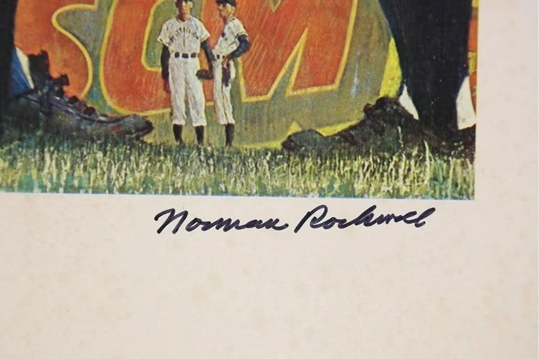 Norman Rockwell "Tough Call" Signed Baseball Lithograph Photo Beckett COA - 2