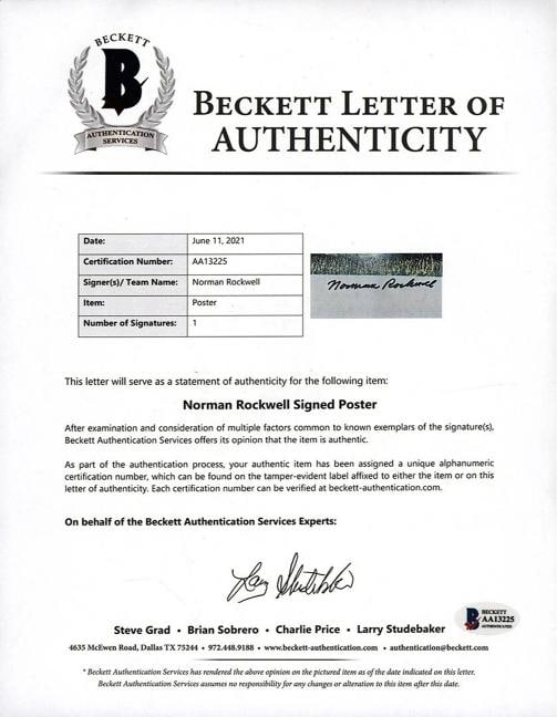 Norman Rockwell "Tough Call" Signed Baseball Lithograph Photo Beckett COA - 3