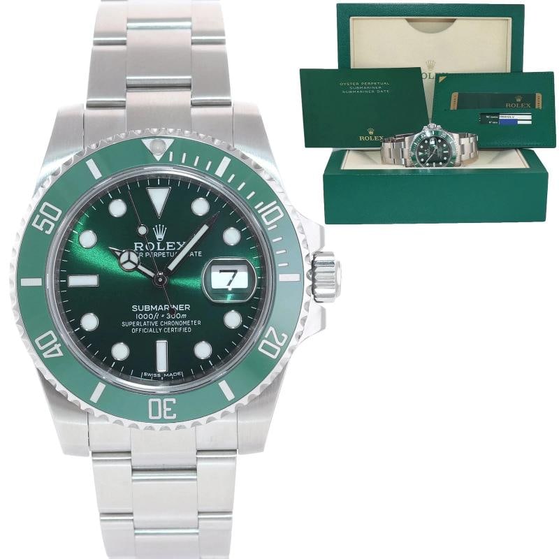 2013 MINT PAPERS Rolex Submariner Hulk Green Dial Ceramic 116610LV Steel Watch: Condition: Pre-owned - Excellent,Brand: Rolex,Department: Unisex Adults,Type: Wristwatch,Model: Submariner,Reference Number: 116610lv,With Original Box/Packaging: Yes,With Papers: Original,Customized: