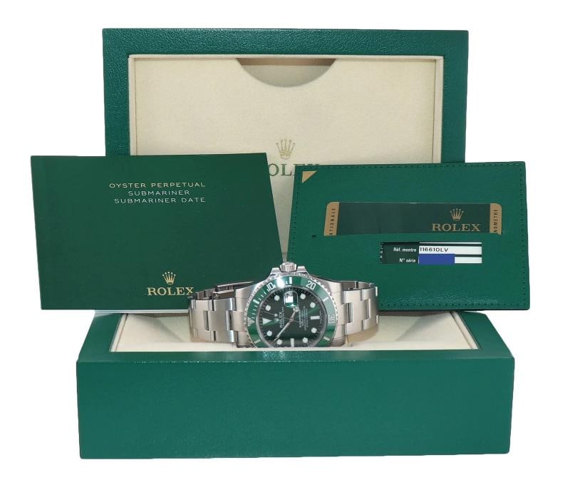 2013 MINT PAPERS Rolex Submariner Hulk Green Dial Ceramic 116610LV Steel Watch - 8