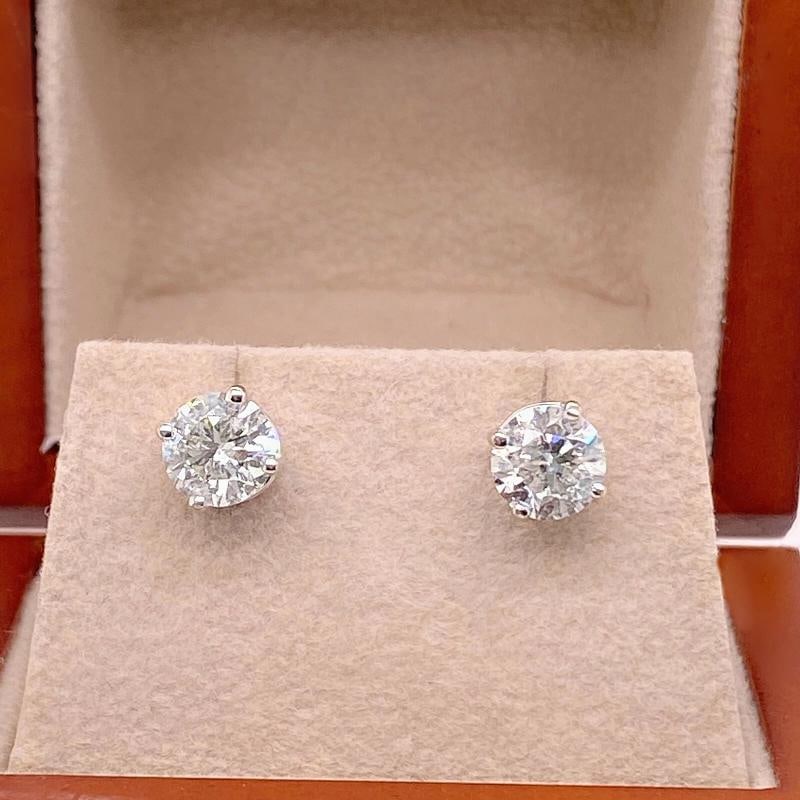 Round Brilliant Diamond Stud Earrings 14K White Gold - 2