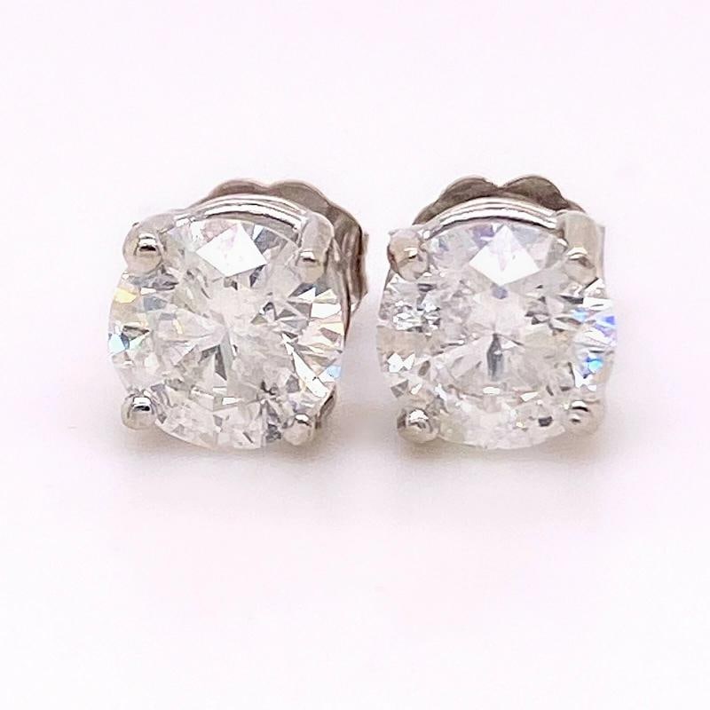 Round Brilliant Diamond Stud Earrings 14K White Gold - 3