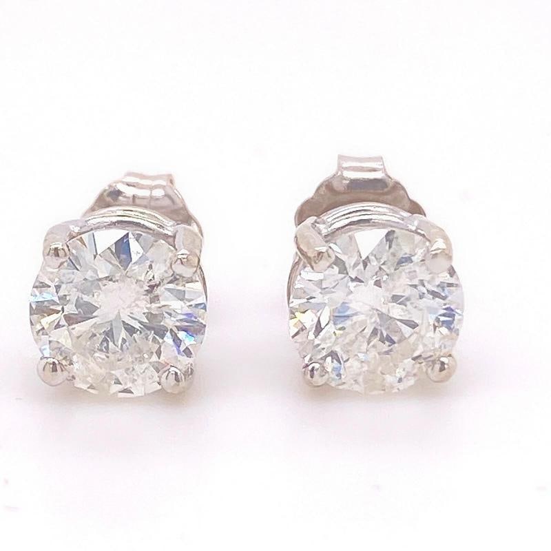 Round Brilliant Diamond Stud Earrings 14K White Gold - 4