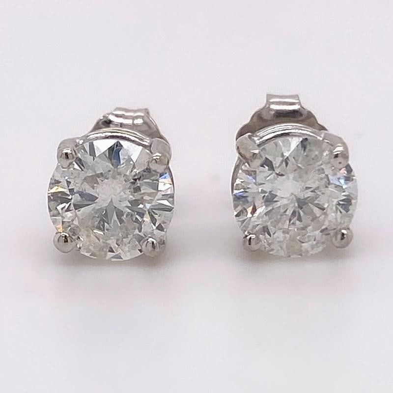 Round Brilliant Diamond Stud Earrings 14K White Gold - 6