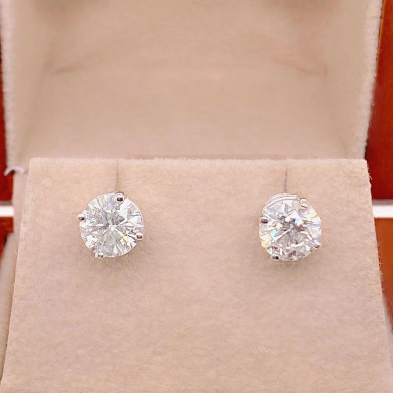 Round Brilliant Diamond Stud Earrings 14K White Gold - 7