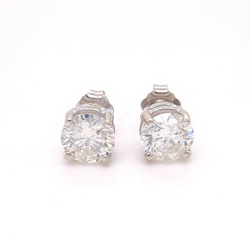 Round Brilliant Diamond Stud Earrings 14K White Gold - 8
