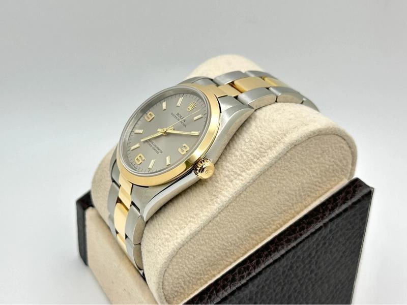 2002 Rolex Oyster Perpetual 14203 34mm Silver Dial 18k Yellow Gold Steel - 5